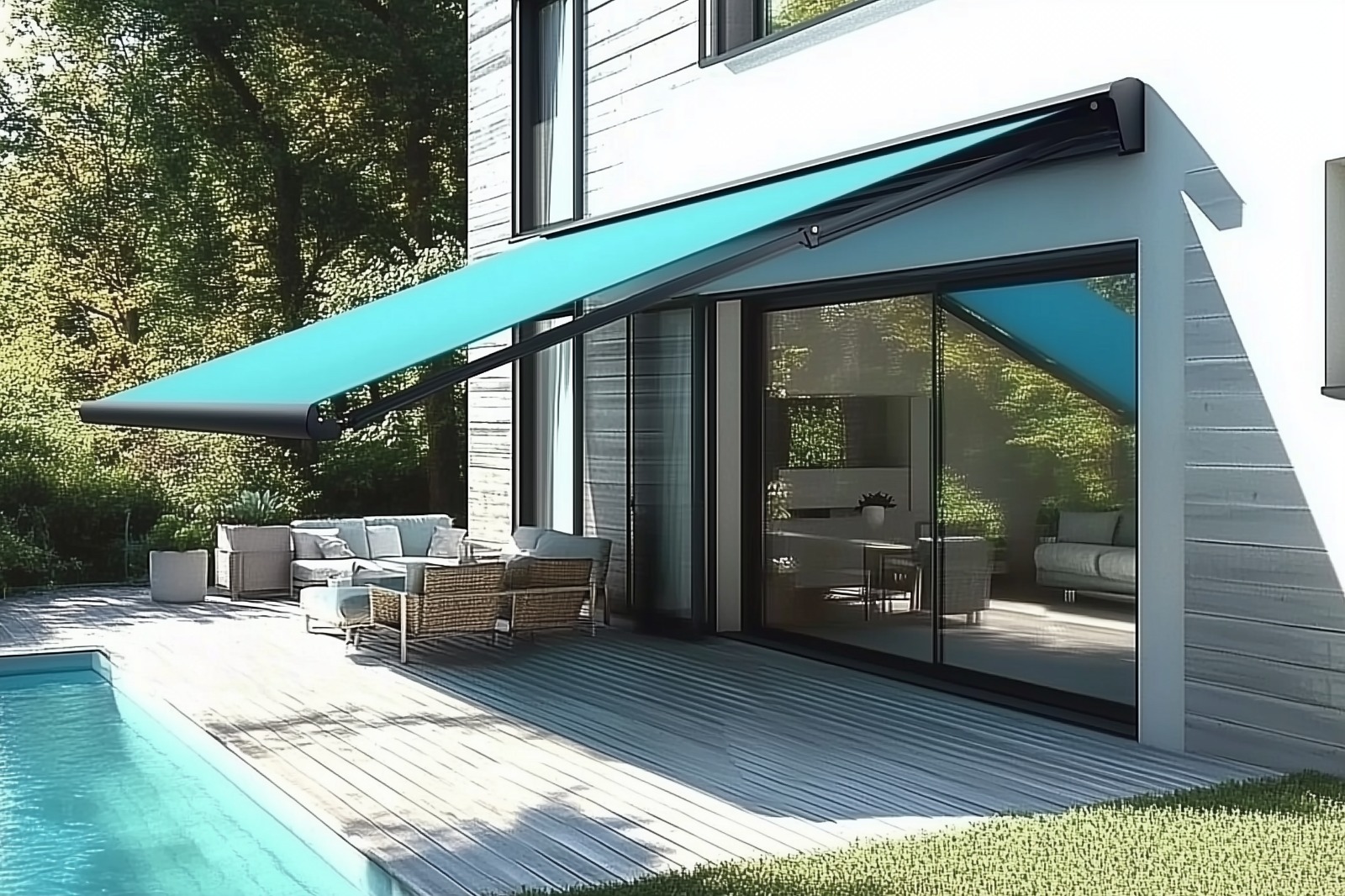 Nettoyage de la toile d’un store banne poune une terrasse chez un particulier Nettoyage de la toile d'un store banne poune une terrasse chez un particulier